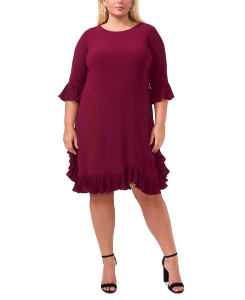 Plus Size Pleated Ruffle Dress