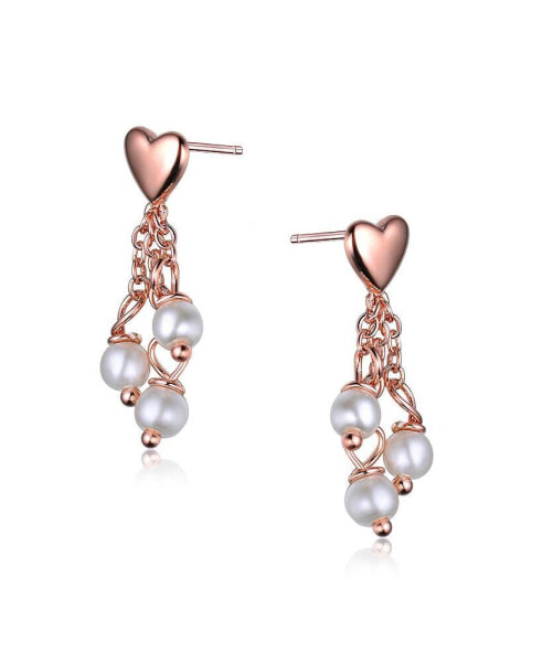 Sterling Silver Gold Plated Heart Shape Pearl Drop Earrings