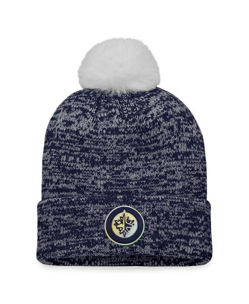 Women's Navy Winnipeg Jets Glimmer Cuffed Knit Hat with Pom