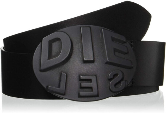 Мужской ремень черный кожаный для джинс широкий с бляшкой Diesel Mens B-metalround belt