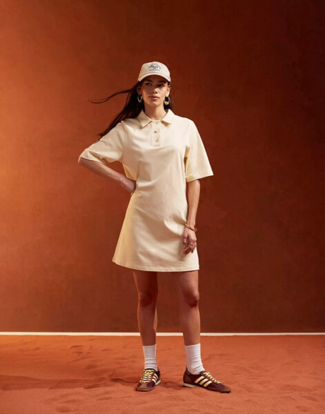 ASOS DESIGN collared placket mini polo dress in buttermilk pique