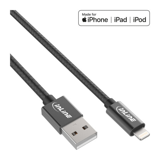 InLine Lightning USB Cable - for iPad - iPhone - iPod - black/alu - 1m MFi-Certified