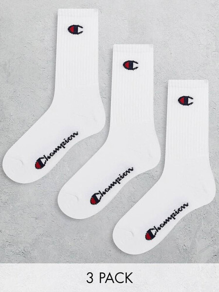 Champion 3 pack logo crew socks in white