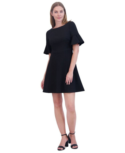 Petite Elbow-Sleeve Fit & Flare Dress