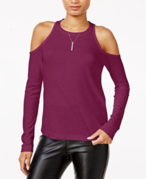 Chelsea Sky Women's Cold Shoulder Long Sleeve Casual Top Burgundy XL
