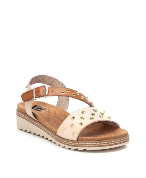 Women's Wedge Sandals With Gold Studs, Beige