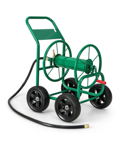 Garden Water Hose Reel Cart with 4 Wheels and Non-slip Grip - Green