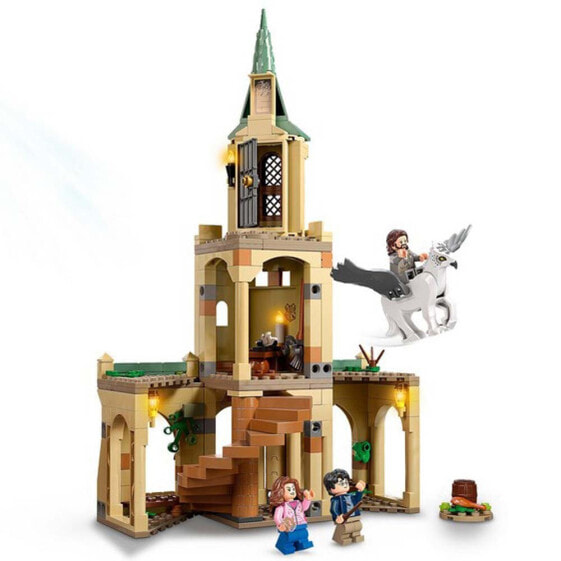 Игрушка LEGO 76401 Harry Potter: Спасение Сириуса в Хогвартсе, с фигуркой игрушечного грифона и замком.