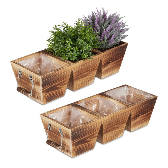 Аксессуары для цветов Relaxdays Holz Blumenkasten mit 3 Fächern