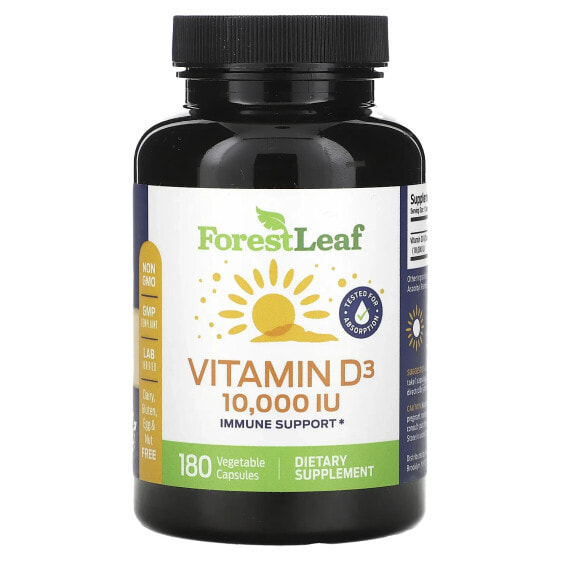 Витамины Forest Leaf Vitamin D3, 250 мкг, 10 000 МЕ, 180 капсул
