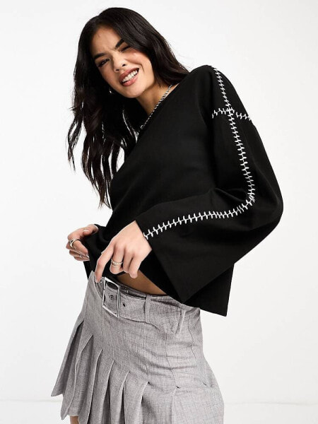 Vero Moda oversized jumper with contrast stitch detail in mono 