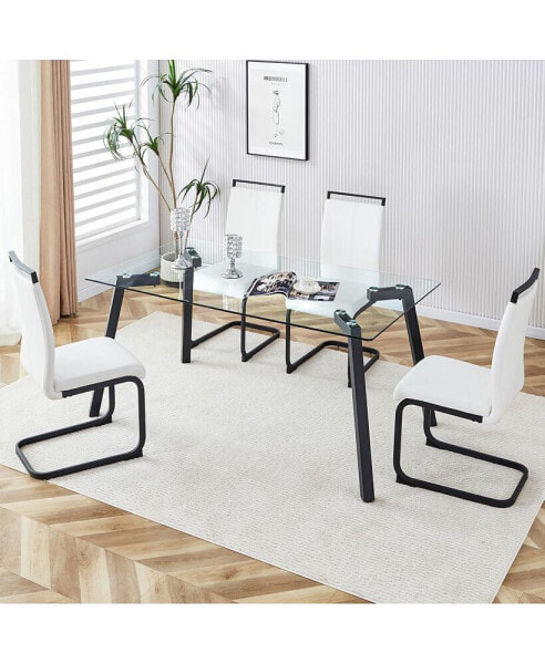 Rectangular Glass Dining Set with 4 Chairs