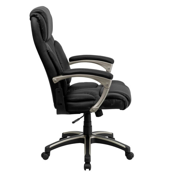 High Back Folding Black Leather Executive Swivel Chair With Arms