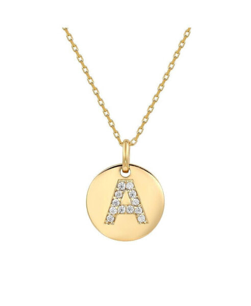 Suzy Levian Sterling Silver Cubic Zirconia Letter "A" Initial Disc Pendant Necklace