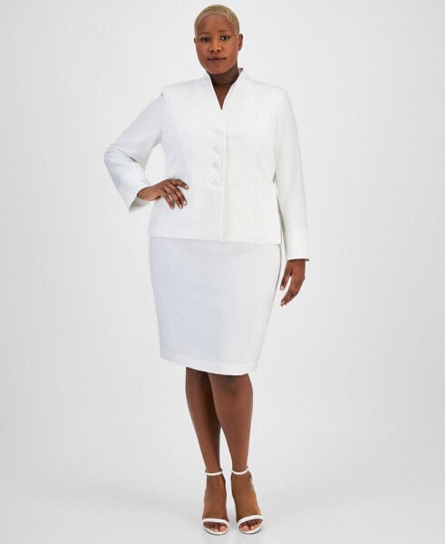 Plus Size Stand-Collar Skirt Suit