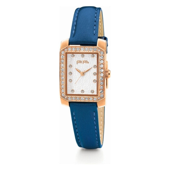 Наручные часы Folli Follie wf13b053ssa ремешок из синей кожи, корпус позолоченный, циферблат белый, стекло минеральное, кварцевый ход, в комплекте фирменный футляр.