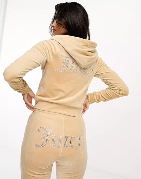 Juicy Couture velour zip through hoodie co-ord in light beige