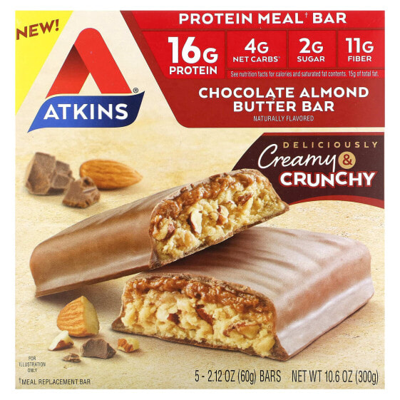 Protein Meal Bar, Chocolate Almond Butter, 5 Bars, 2.12 oz (60 g) Each