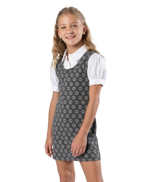 Big Girls Layered Effect Knit Dress with Collared Shirt, 2 Piece