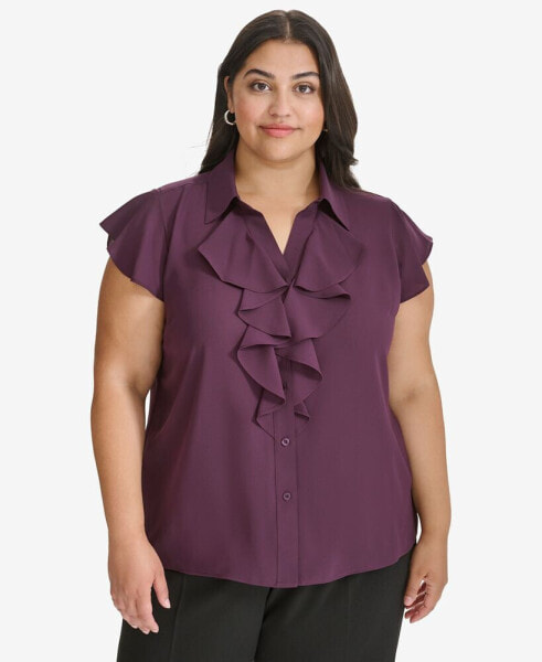 Plus Size Ruffled Cap-Sleeve Blouse