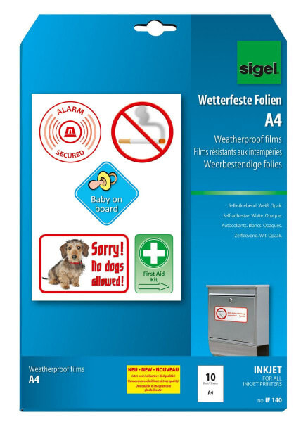 Sigel IF140 - White - Self-adhesive printer label - A4 - Inkjet - 270 µm - 10 sheets