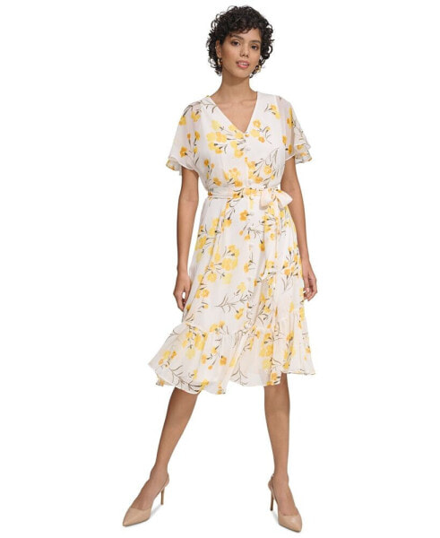 Платье женское Calvin Klein из текстурированного шифона с оборками на подоле