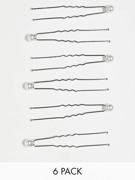 True Decadence pearl embellished hair pins in silver