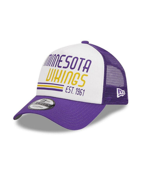 Men's White, Purple Minnesota Vikings Stacked A-Frame Trucker 9FORTY Adjustable Hat