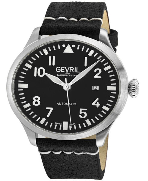 Часы Gevril Vaughn Black Leather Watch