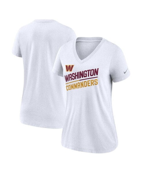 Women's White Washington Commanders Slant Logo Tri-Blend V-Neck T-shirt