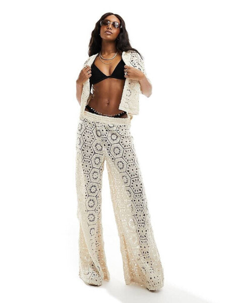 South Beach crochet beach trouser co-ord in cream