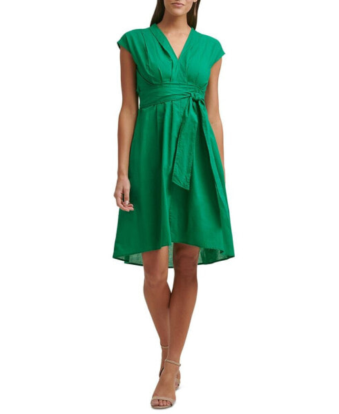 Women's Cotton V-Neck A-Line Tie-Waist Dress