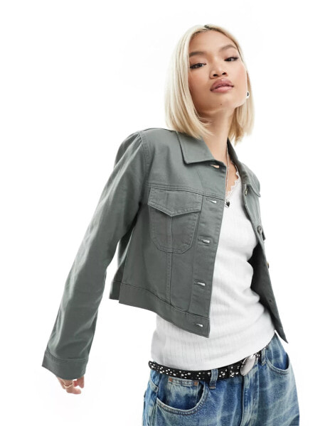 Monki light weight collar jacket in khaki