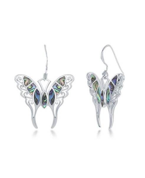 Sterling Silver Large Abalone Butterfly Earrings