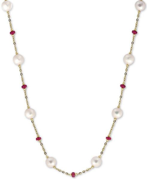 EFFY® Cultured Freshwater Pearl (8mm) & Ruby (3-1/3 ct. t.w.) 18" Statement Necklace in 14k Gold (Also in Sapphire)