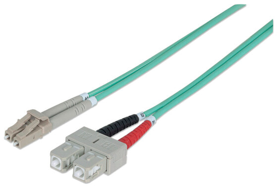 Intellinet Fiber Optic Patch Cable - OM3 - LC/SC - 1m - Aqua - Duplex - Multimode - 50/125 µm - LSZH - Fibre - Lifetime Warranty - Polybag - 1 m - OM3 - LC - SC
