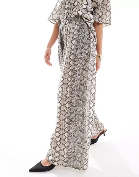 Object wide leg fluid trouser co-ord in snake print