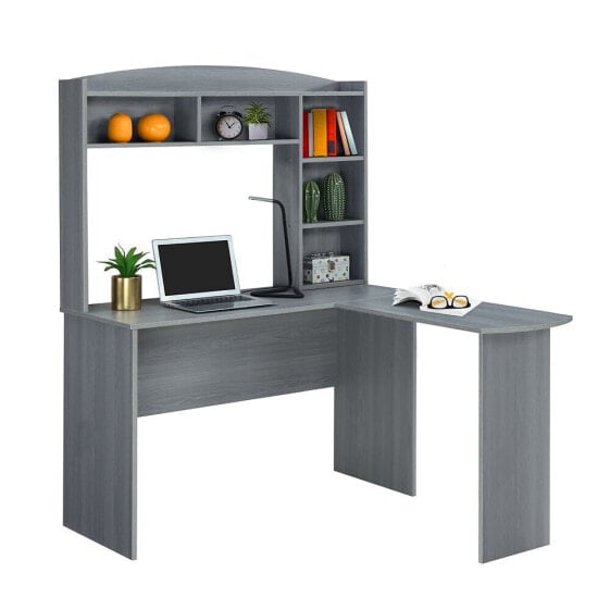 Modern L-Shaped Desk With Hutch