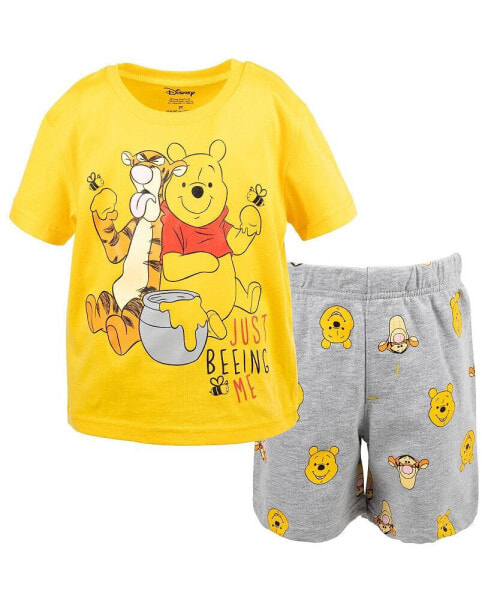 Toddler Boys Winnie the Pooh Mickey Mouse Tigger Pullover T-Shirt and French Terry Shorts Outfit Set to