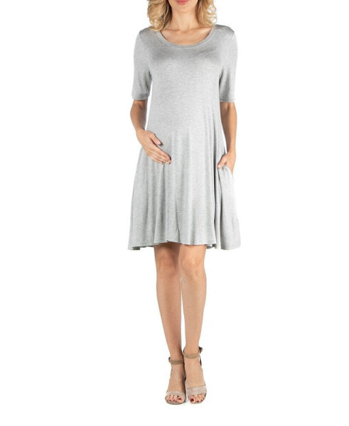 Soft Flare T-Shirt Maternity Dress with Pocket Detail