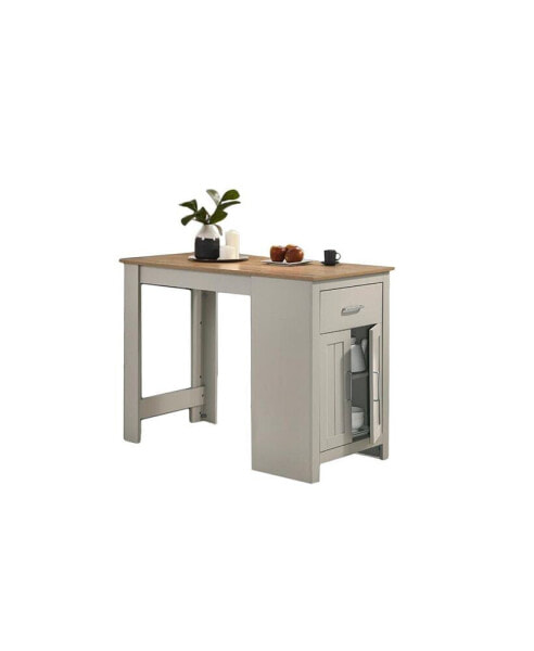 Alonzo Light Gray Small Space Counter Height Dining Table With Cabinet And Drawer Storage