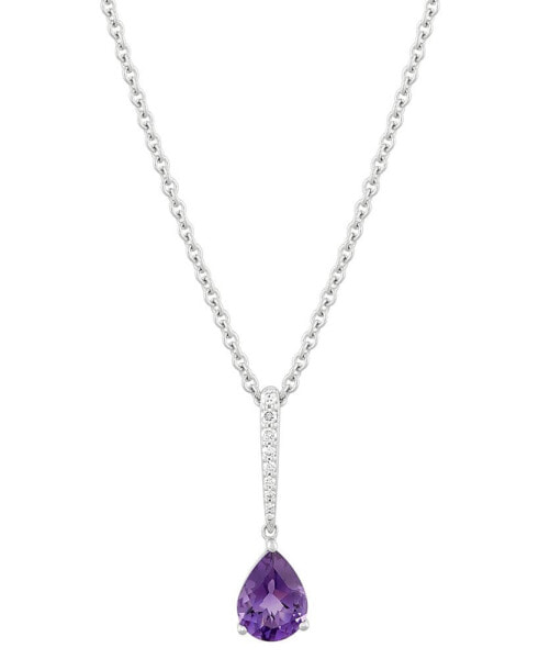 Macy's amethyst (7/8 ct. t.w.) & Diamond (1/20 ct. t.w.) Pear Pendant Necklace in 14k White Gold, 18" + 2" extender