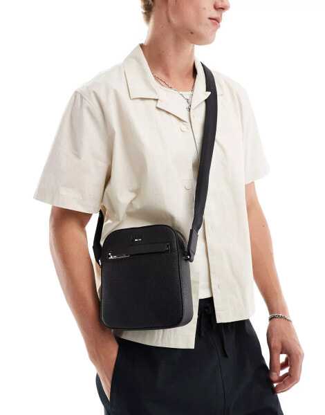 BOSS ray box crossbody bag in black faux leather