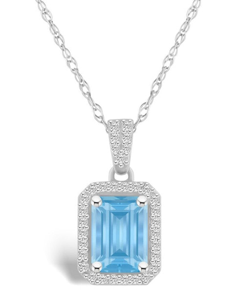 Lab Grown Spinel Aquamarine (1-3/4 ct. t.w.) and Lab Grown Sapphire (1/5 ct. t.w.) Halo Pendant Necklace in 10K White Gold