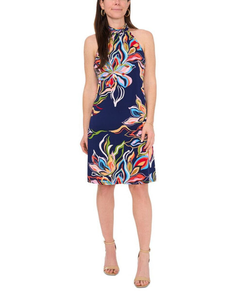 Petite Floral-Print Halter-Neck Sleeveless Dress