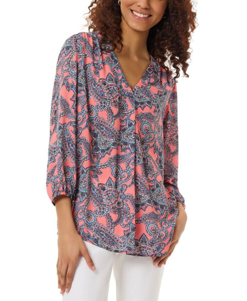 Women's Printed V-Neck 3/4-Sleeve Top