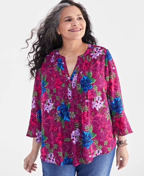 Plus Size Printed Pintuck Blouse, Created for Macy's