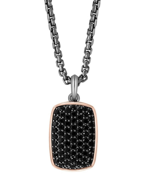 EFFY® Men's Black Spinel Cluster Dog Tag 22" Pendant Necklace in Sterling Silver & 18k Rose Gold-Plate