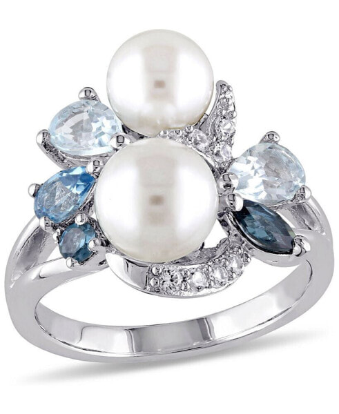 Cultured Freshwater Pearl (6-1/2 & 7-1/2mm) & Multicolor Topaz (1-1/2 ct. t.w.) Ring in Sterling Silver