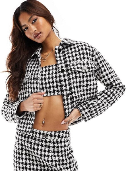 ASOS DESIGN co-ord boucle jacket in mono houndstooth